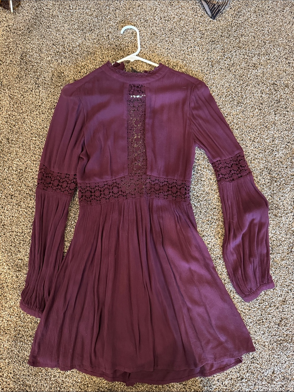 BAN JARA Boho Lace-Inset Mini Dress in Deep Plum